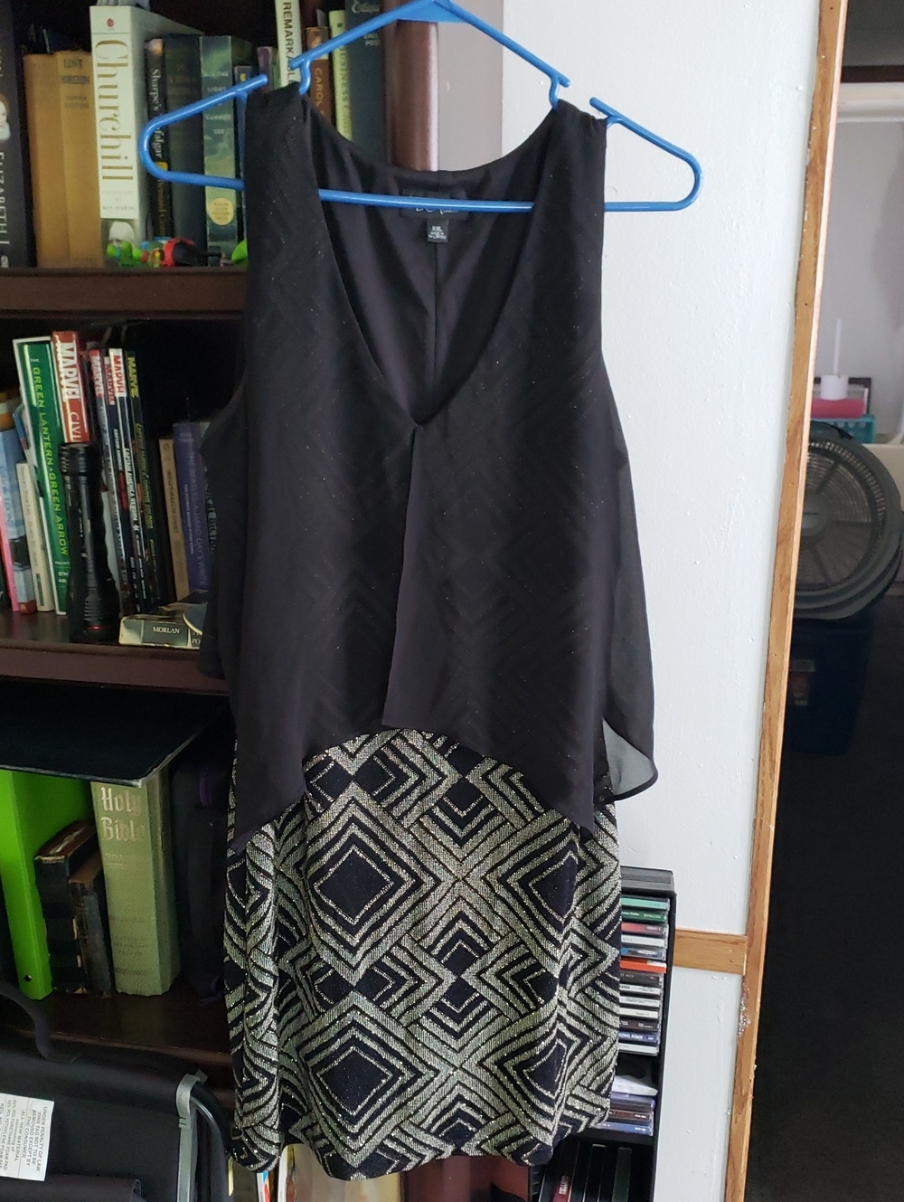 BCX Black Layered High-Low Dress with Silver Geometric Sequin Skirt